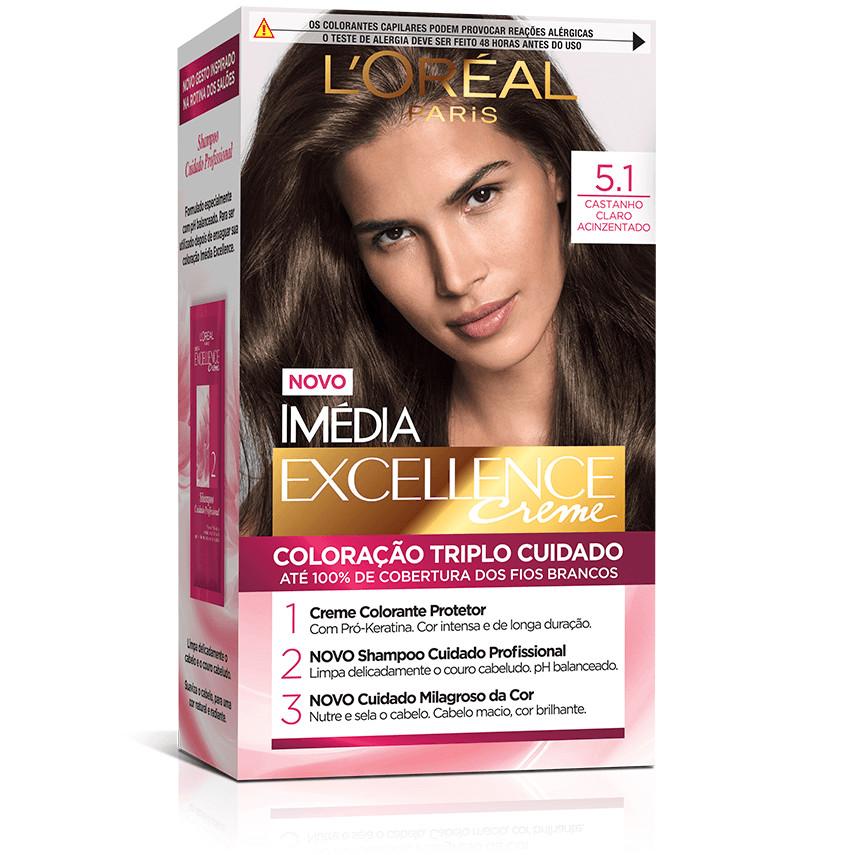 Kit Tintura Imédia Excellence L'Oréal Castanho Claro Acinzentado 5.1