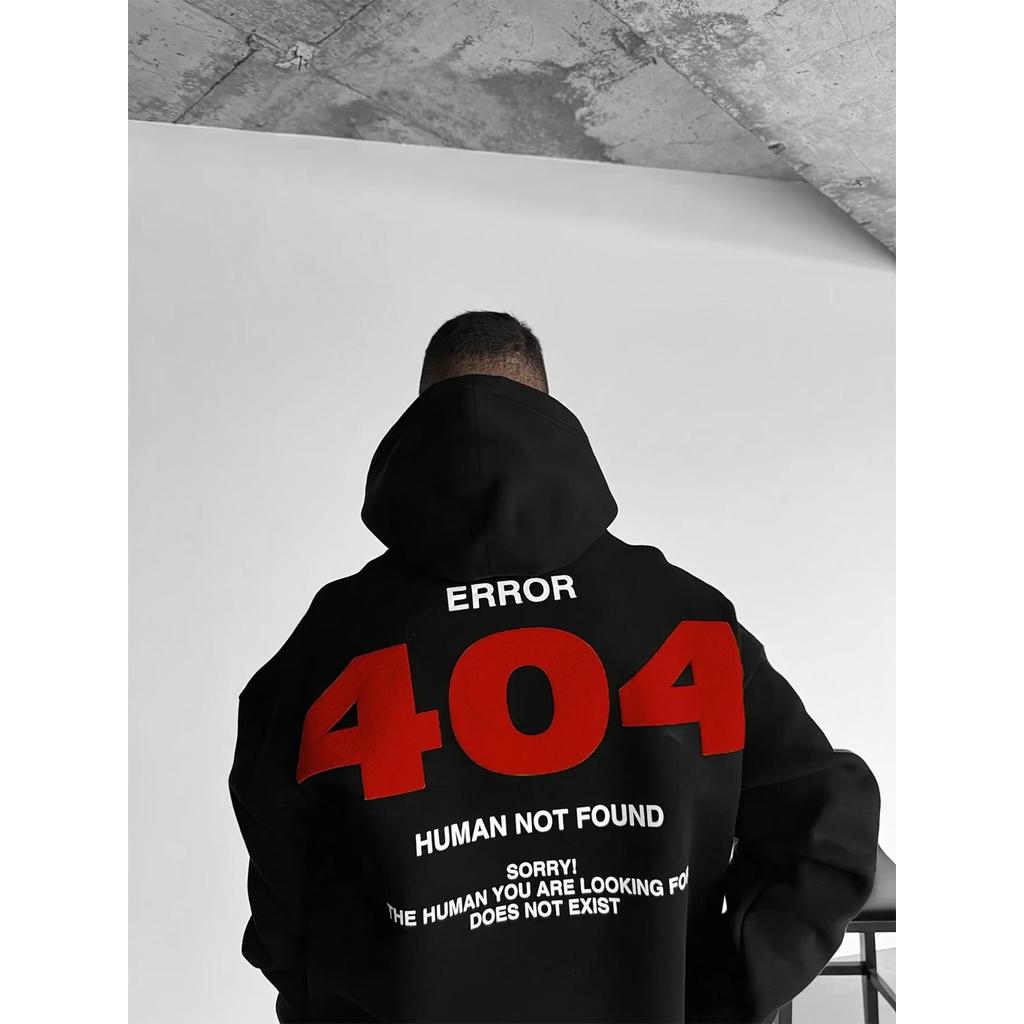 Blusa Casaco Moletom Frio Canguru Bolso Capuz Streetwear Casual Masculino Unissex Estampa 404 Error Not Found Internet
