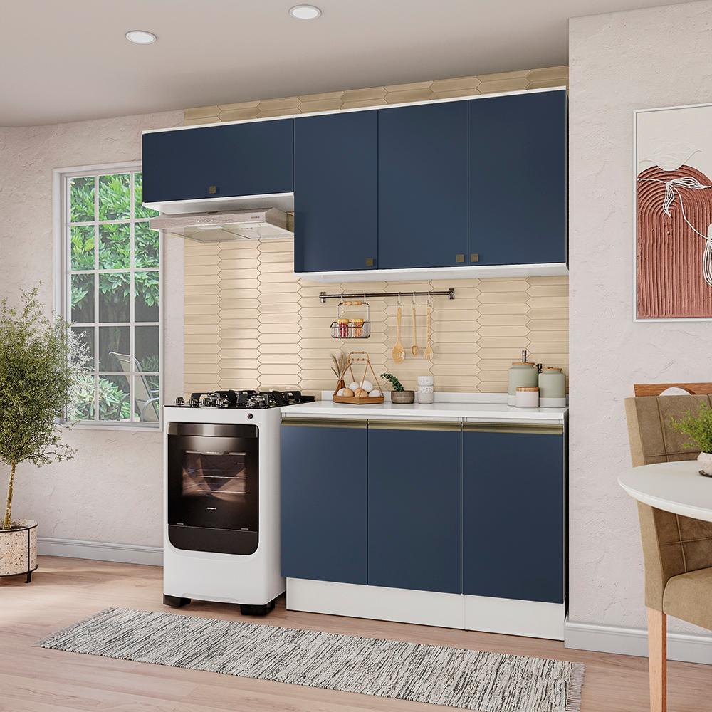 Armário de Cozinha Compacta 100% MDF 200cm Branco/Azul Profundo Celeste Kappesberg