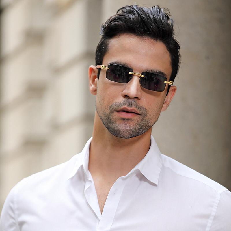 Óculos de Sol Masculinos Modernos Sem Armação com Hastes de Madeira, Óculos de Sol Estilo Slingshot, Óculos de Sol Mascu