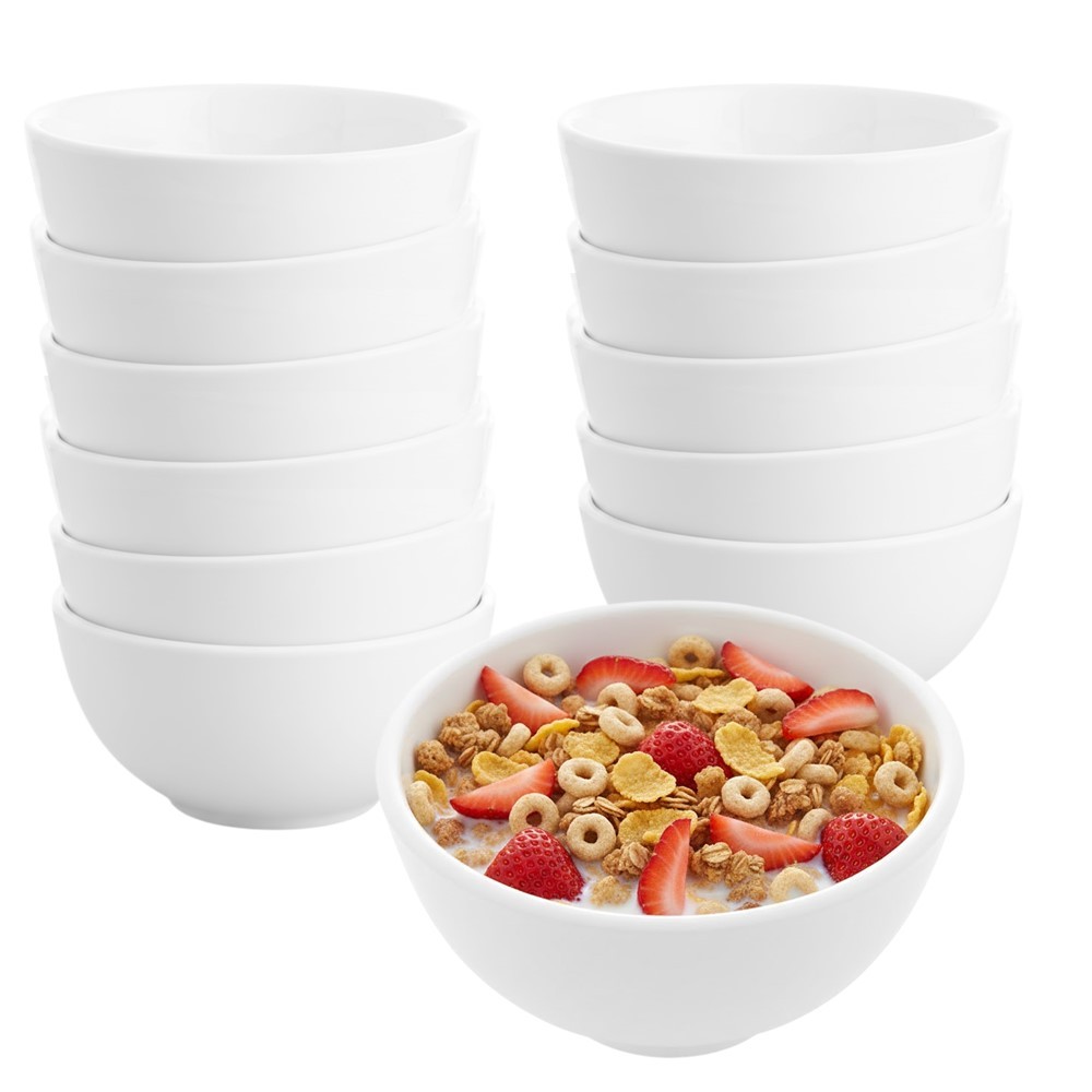 Jogo 12 Bowl de Porcelana Tigela Caldo Sopa Porções Branco Clean 330ml Lyor