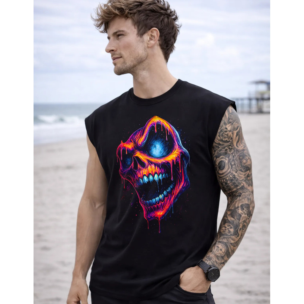 Camiseta Regata Oversized Cranio Psicodelico Cavada