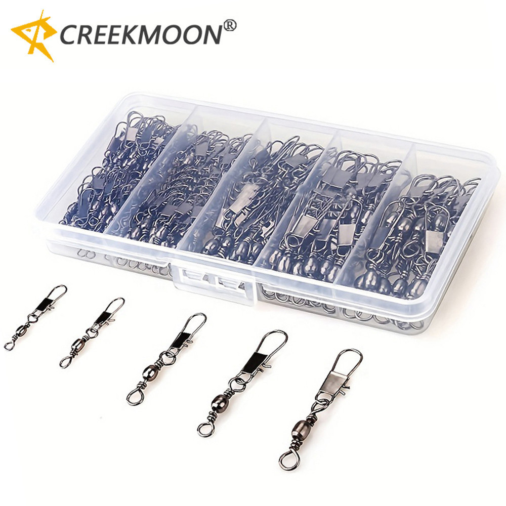 Creekmoon 50Pcs/Lot 4 # 6 8 10 12 Swivels Mix Fishing Connector Snap Pino De Pesca Conectores De Anzol Giratórios