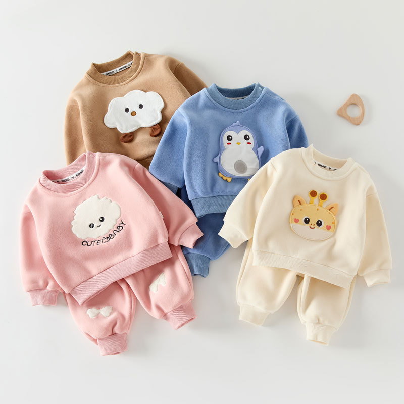[Croxa de uso duplo] Terno esportivo de inverno para bebês, lã austríaca grossa, Super quente, moletom para bebês, calça