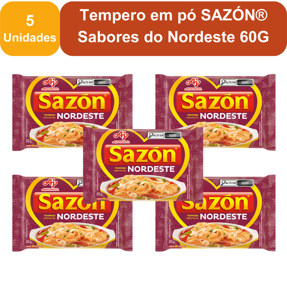 Kit 5 Unidades Tempero em pó SAZÓN® Sabores do Nordeste 60G em Oferta na Shopee
