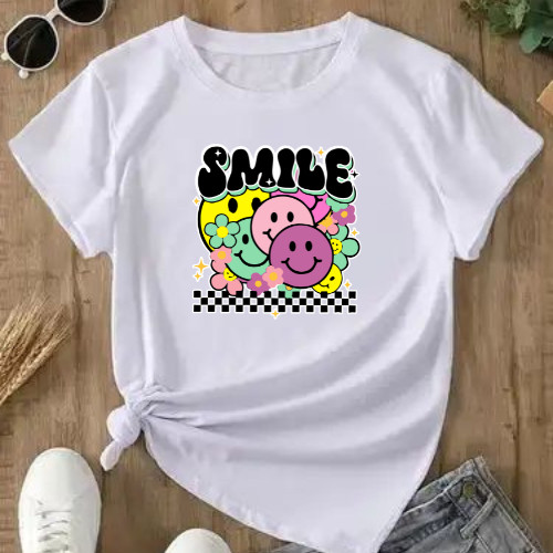 Camiseta Feminina  Smile Happy 100% Algodão Baby Look Premium