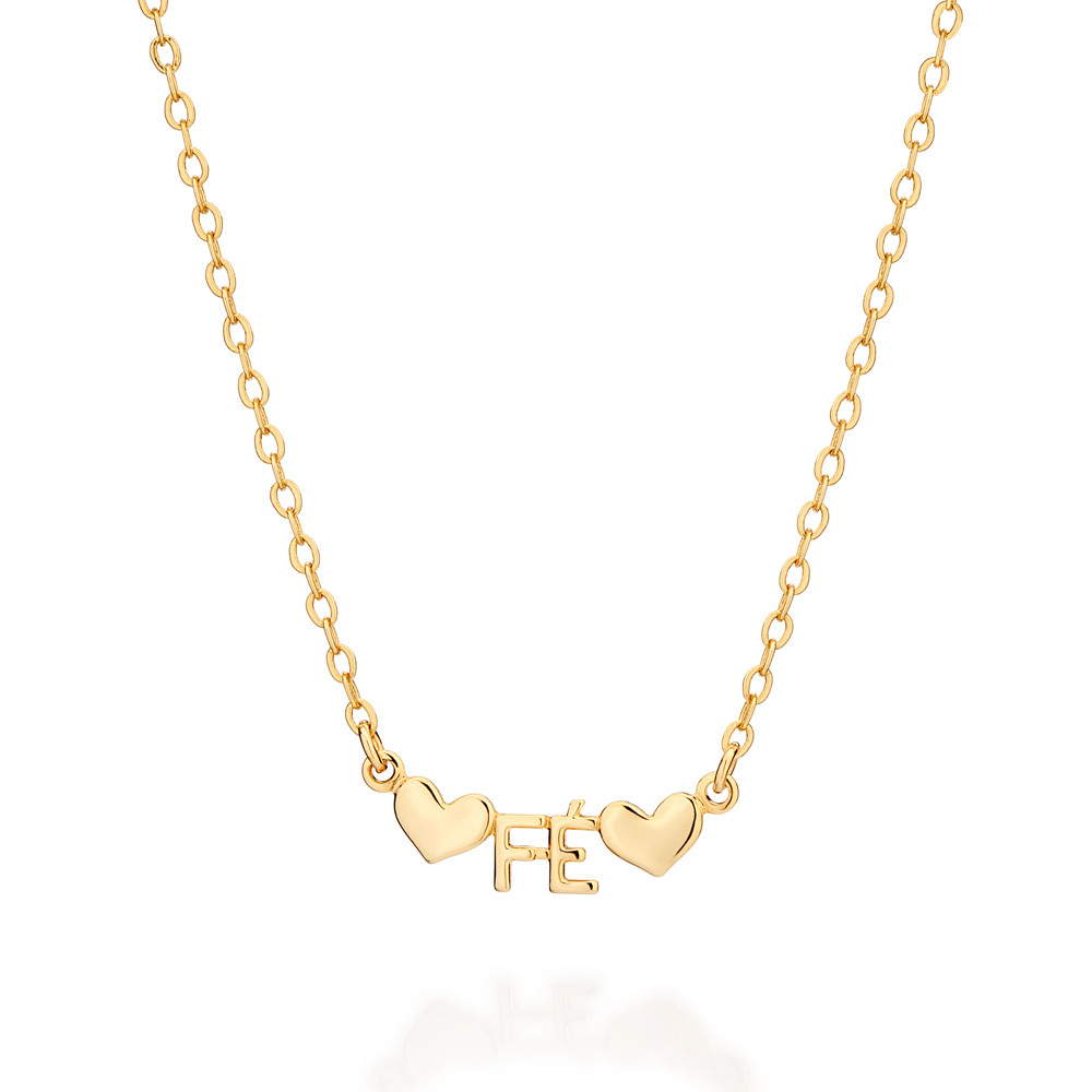 Imagem Colar Feminino Dourado Rommanel Fé e Corações Ouro 532632