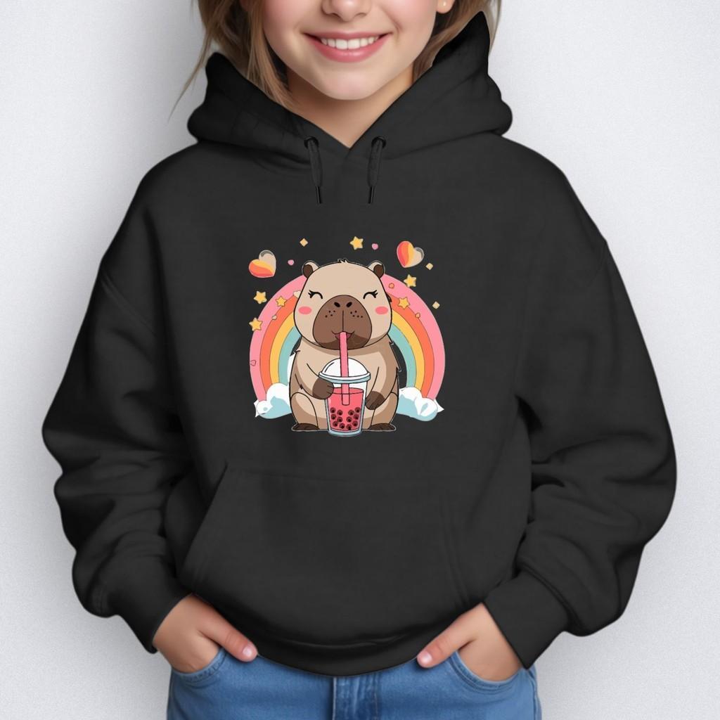 Moletom Infantil Blusa Capivara Arco Iris Canguru Capuz Menino Menina Férias Reforçado Confortável
