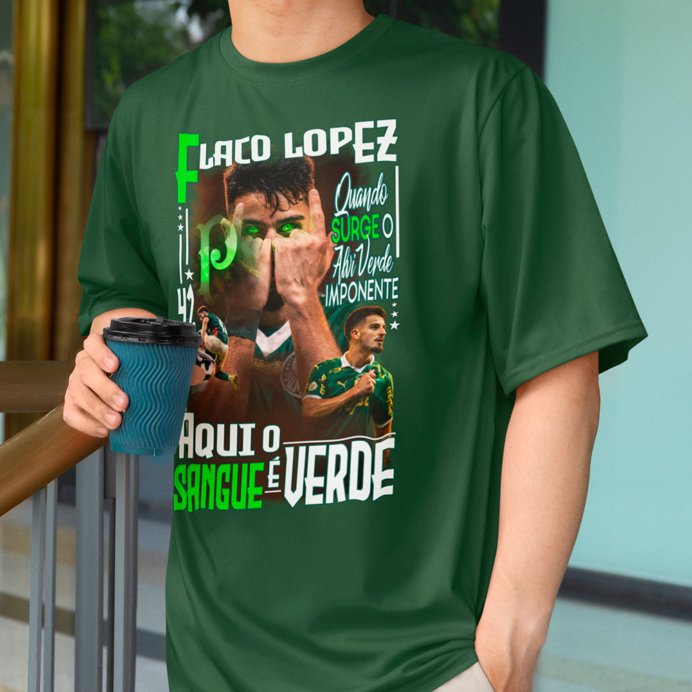 Camisa Masculina Flaco Lopez Verdão Alvi Verde Palestra Camiseta Bootleg Futebol Blusa Algodão