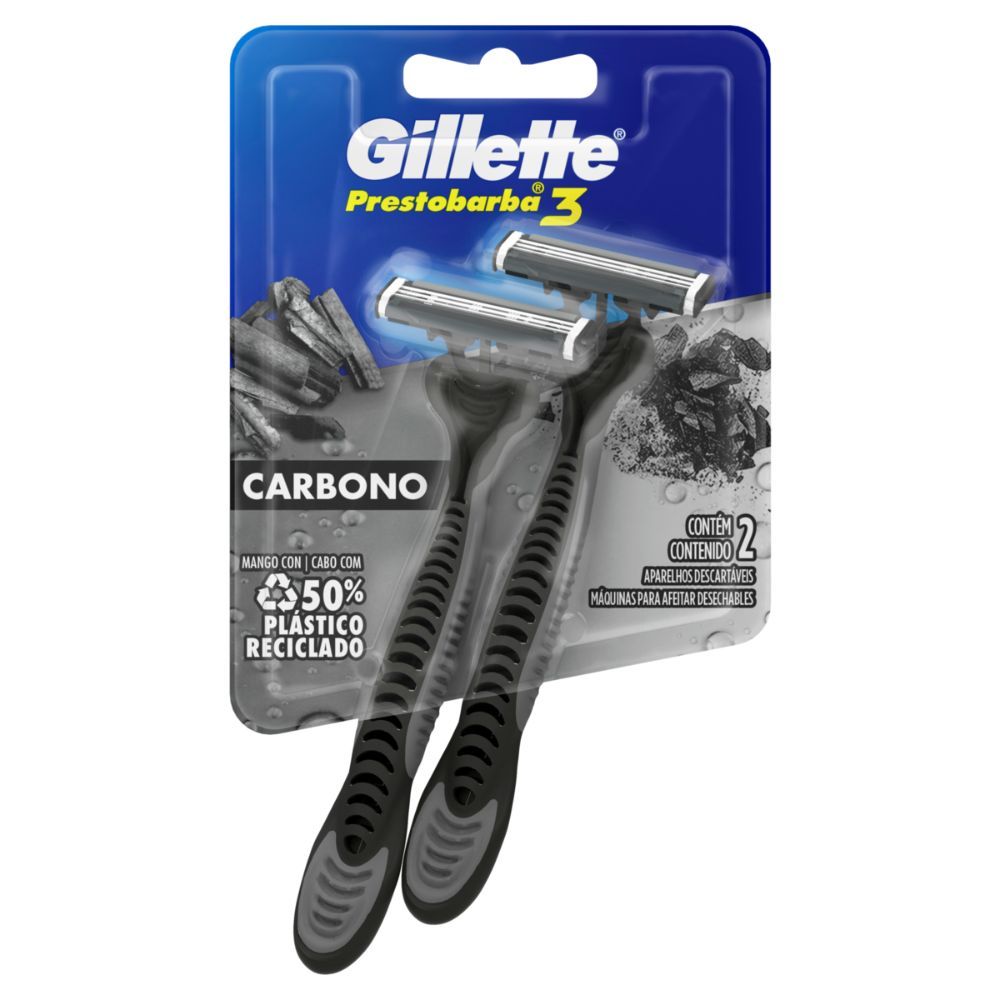 Aparelho Gillette Prestobarba 3 Carbono com 2 Unidades em Oferta na Shopee