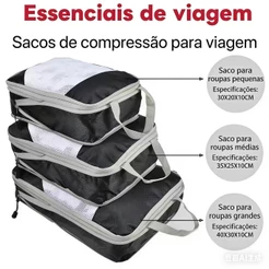 Bolsas De Compressão Para Organizadores De Embalagens 3peças Essenciais de arrumação para viagens e casa