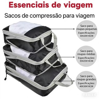 Bolsas De Compressão Para Organizadores De Embalagens 3peças Essenciais de arrumação para viagens e casa
