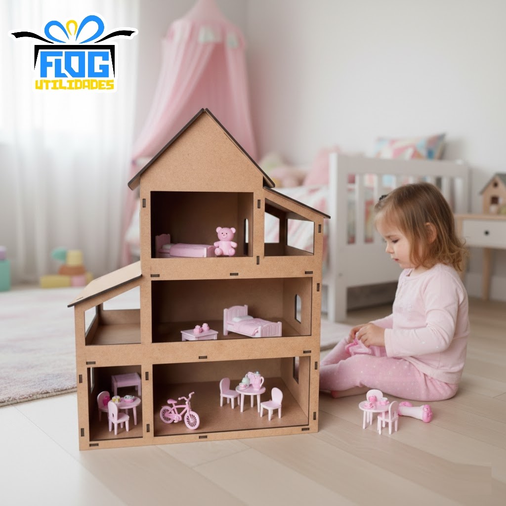 Casa / Casinha De Boneca Em MDF - Diversão / Brinquedos - Presente Criança - Brinquedo Para Criança / Casa De Boneca