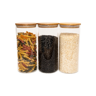 Kit 3 Potes de Vidro P/ Mantimentos 1650ml C/ Tampa Bambu Oikos em Oferta na Shopee