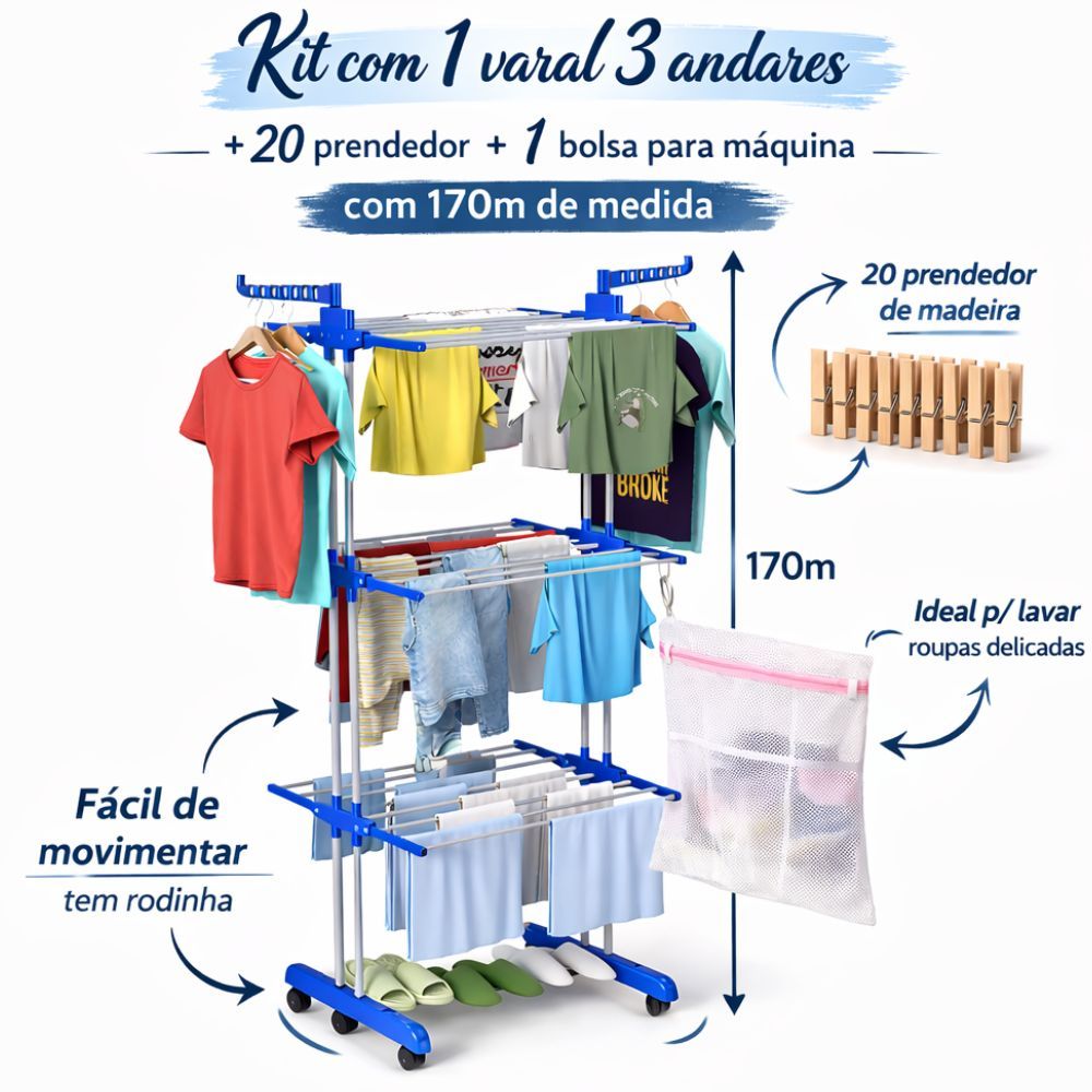 Varal De Chão Roupa Calcinha Grade 3 Andares Dobrável Portátil Prendedor Pregador de Roupas acos De Lavar Roupas