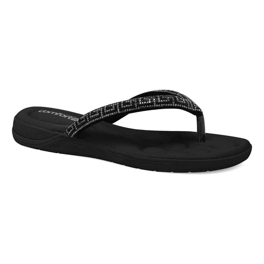 Chinelo Sandália Rasteira Feminina Comfortflex Strass Confortável Leve Verão Casual Moda Feminina