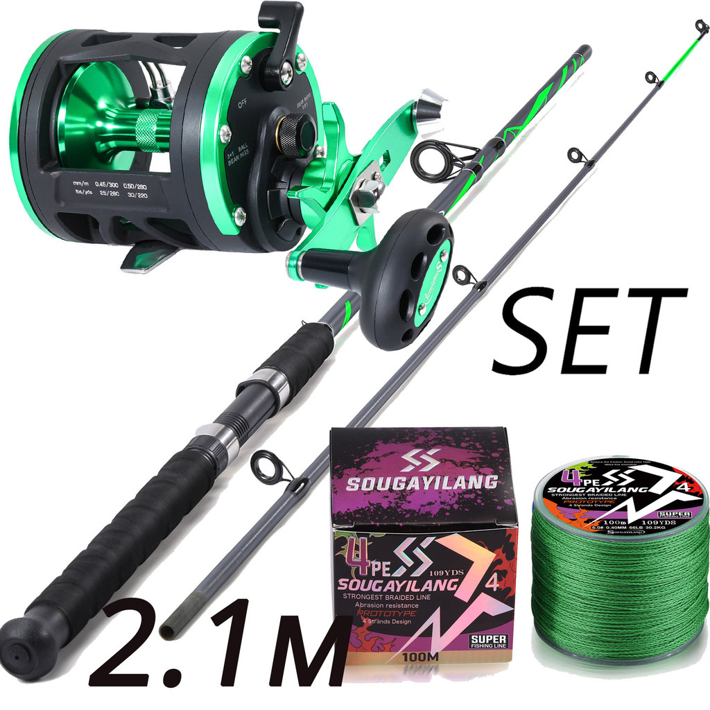 Sougayilang Conjunto De Pesca Corrico Carretel De Tambor 2 Seções 2.1m Fiação Vara Combos 3.8 : 1 Relação De Engrenagem