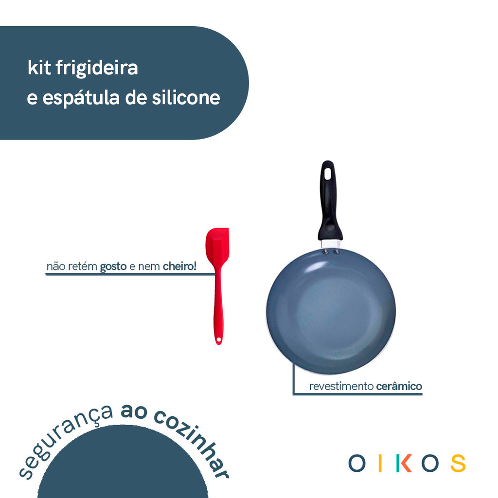 frigideira antiaderente de cerâmica e alumínio e espátula de silicone - oikos — imagem 2 de 2
