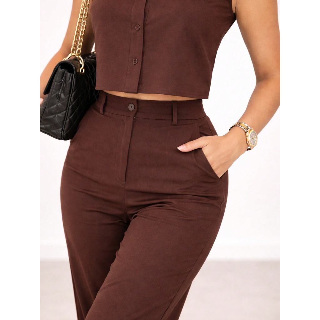 Conjunto Alfaiataria Calça E Colete Feminino Cintura Alta Elegante Social — foto 7