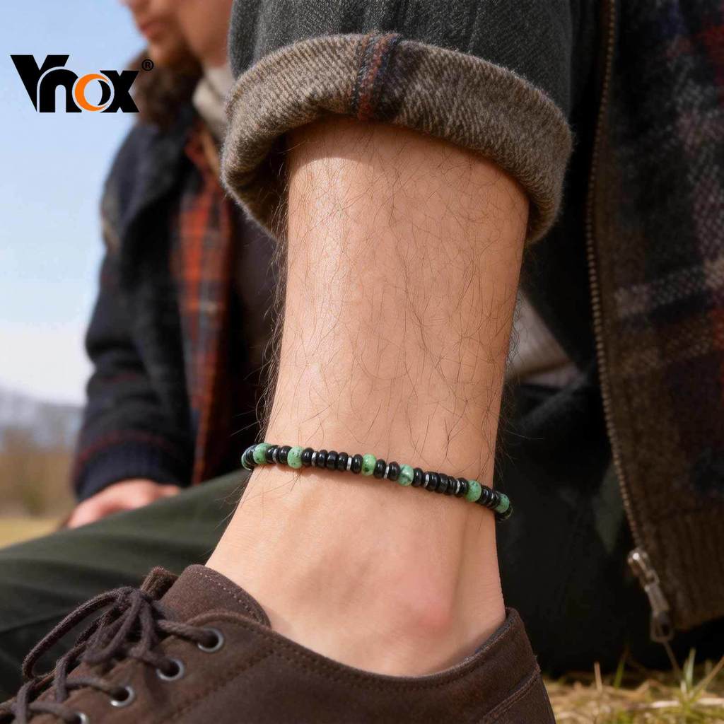 Vnox Moda Aço Inoxidável Preto Diamante Africano Solto Grânulo Masculino Tornozelo Corrente Comprimento 26cm em Oferta na Shopee