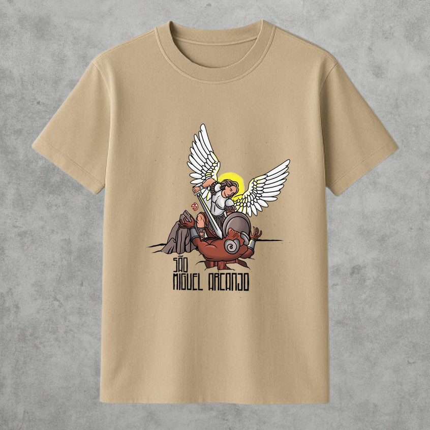 Blusa Básica Unissex São Miguel Arcanjo Moda Religiosa Camiseta Gola Redonda Lançamento