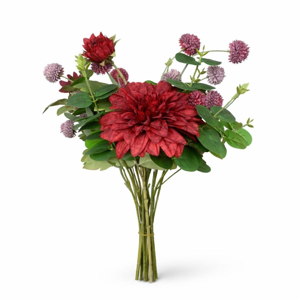 Buquê De Dália Com Folhagens Complementos Artificial