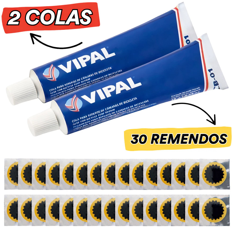 30 Remendos R-00 + Cola Vipal CB-01 | Reparo de Pneu Bicicleta e Moto - Envio Rapido