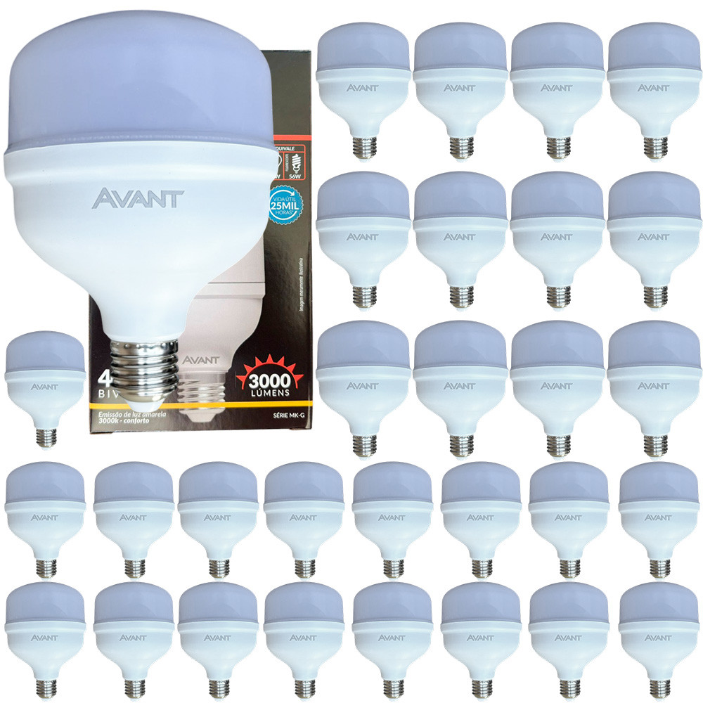 Kit 30 Lâmpada Bulbo 40W Luz Branco Quente 3000k Soquete E27 Bivolt 127v 220v Residencial