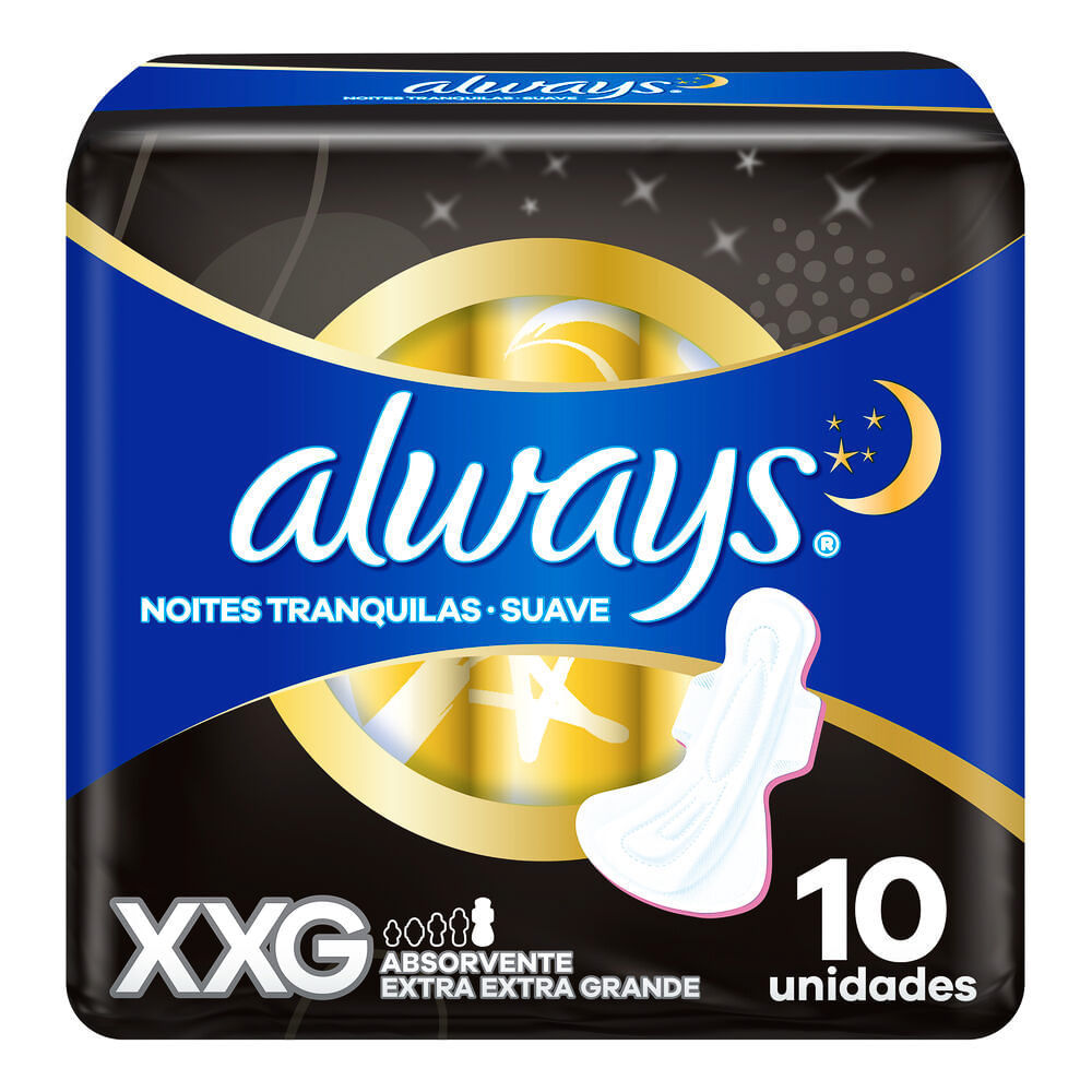 Absorvente Always Noites Tranquilas Suave com Abas Tamanho XXG 10 Unidades em Oferta na Shopee