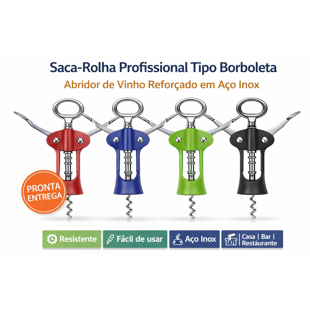 Saca-Rolha Profissional Tipo Borboleta em Aço Inox | Abridor de Vinho