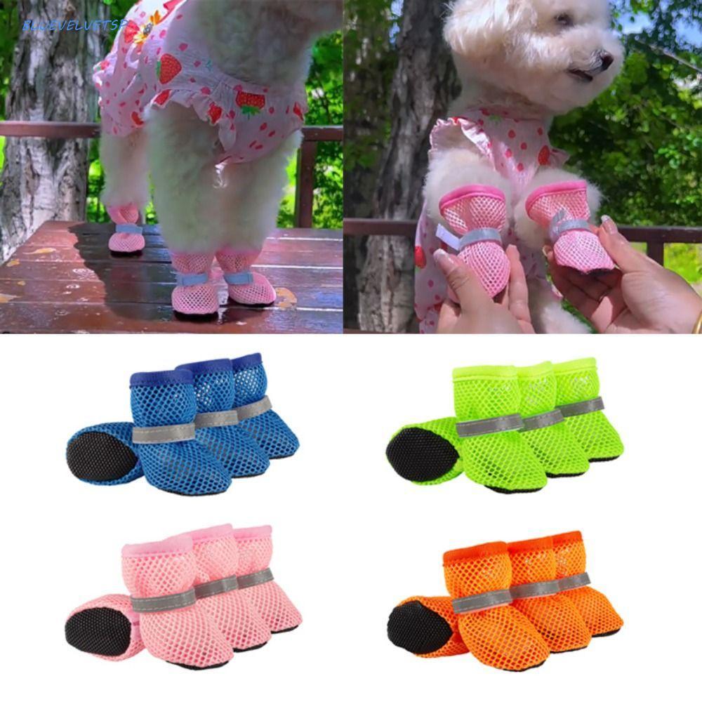 BLUEVELVETSP 4 Unidades/Conjunto Sapatos De Rede Para Cães , Malha Reflexivos Antiderrapantes Ocos Resistentes Ao Desgas