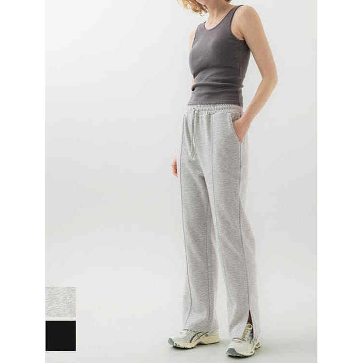 Slim-fit Central costura fenda calças primavera verão senhoras Sweatpants cor sólida cintura borracha banda bolso latera