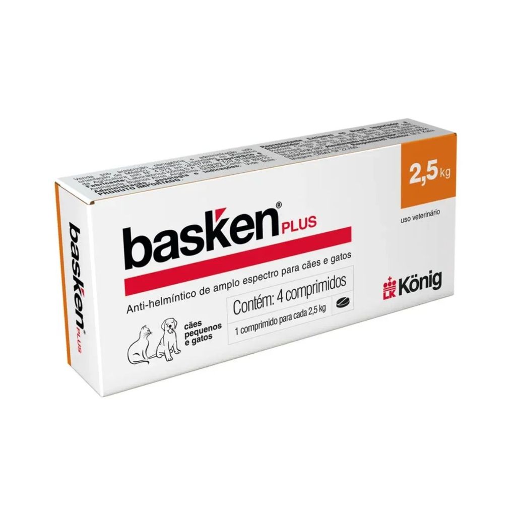 Vermífugo Basken Plus P/ Cães e Gatos até 2,5kg Com 4 Comp.