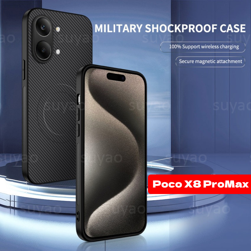 Para Xiaomi Poco X8 Pro Max ProMax 2026 Capa De Telefone De Fibra De Carbono Com Padrão De Couro Magnético PocoX8ProMax