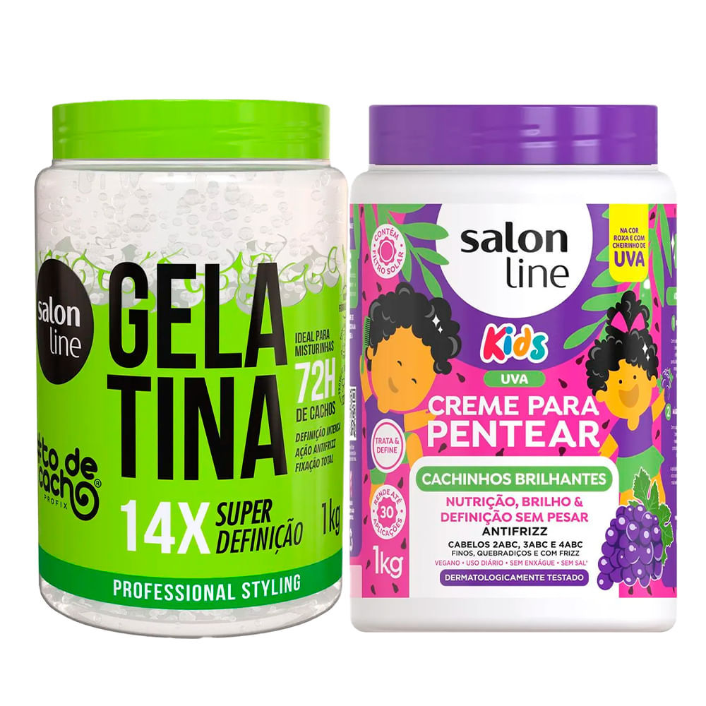 Kit Gelatina Salon Line #todecacho Super Definição 1Kg E Creme Pentear Salon Line Cachinhos Kids Cheirinho Uva 1Kg