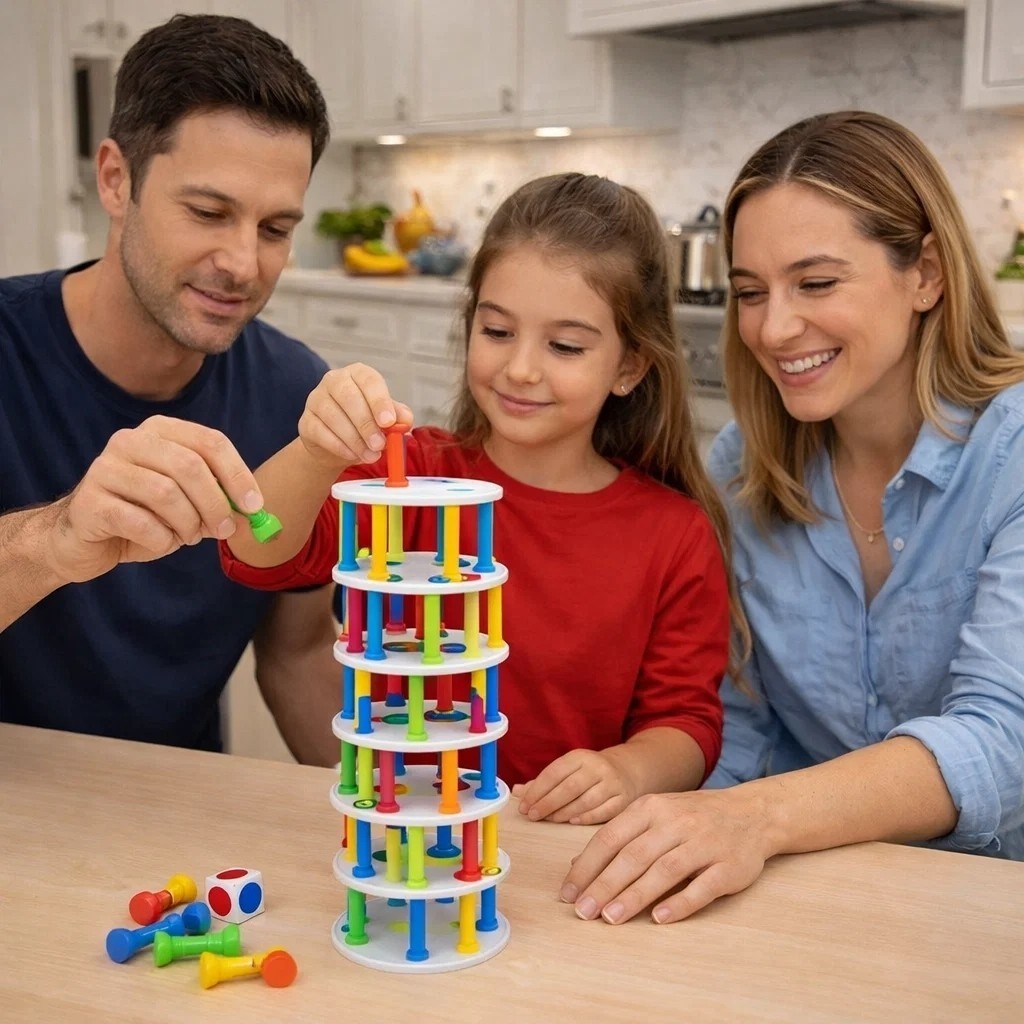 Jogo Blocos Madeira Torre Estratégia Diversão Família Amigos Desafio Criança Achadinhos