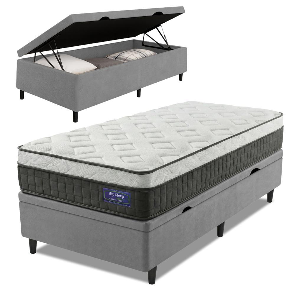 Cama Box Baú Colchão Solteiro Molas Ensacadas Euro In Atlantic 88x188x69cm