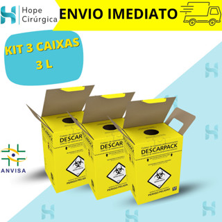 KIT 3 CAIXAS Descarpack - Caixa Perfuro Cortante Coletor (03-Litros) em Oferta na Shopee