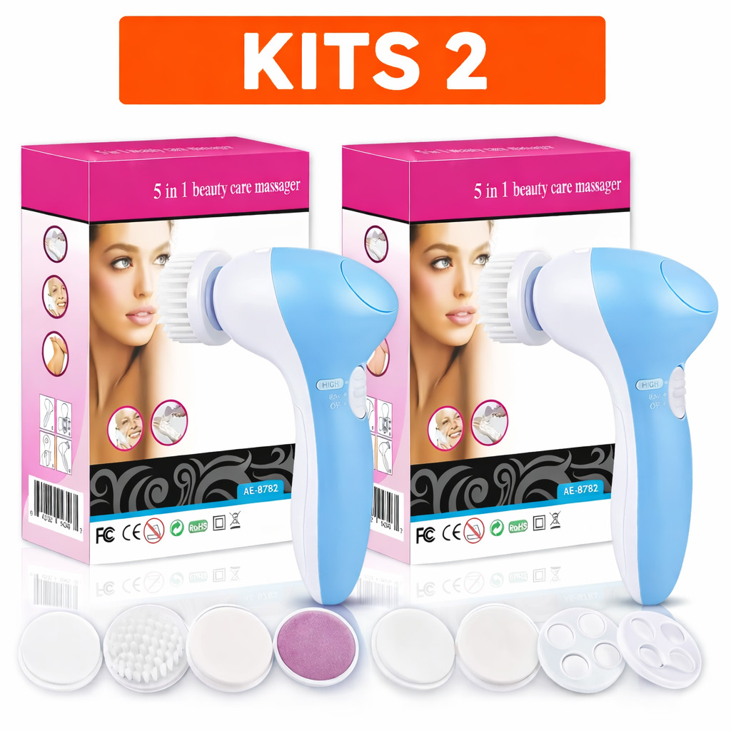 Escova Facial Elétrica 5 em 1 Kit 2 Limpeza de Pele Massageador Facial Beauty Care