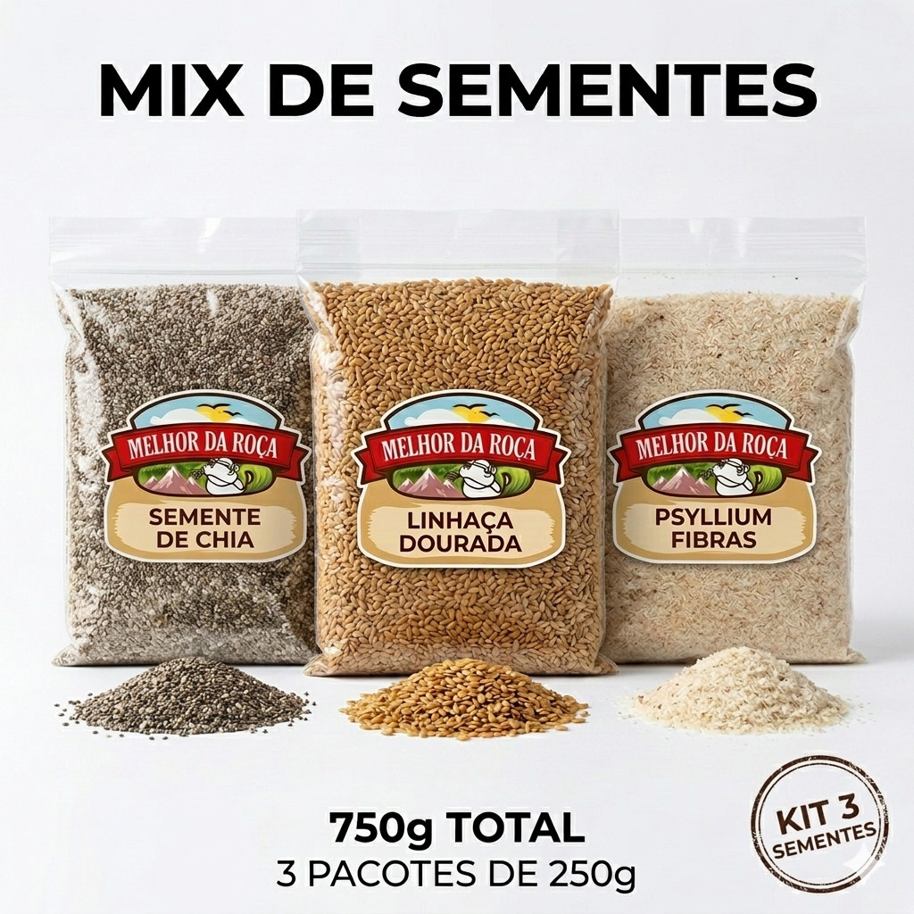 Mix de Sementes Chia, Linhaça Dourada e Psyllium Fibra Natural 750g em Oferta na Shopee