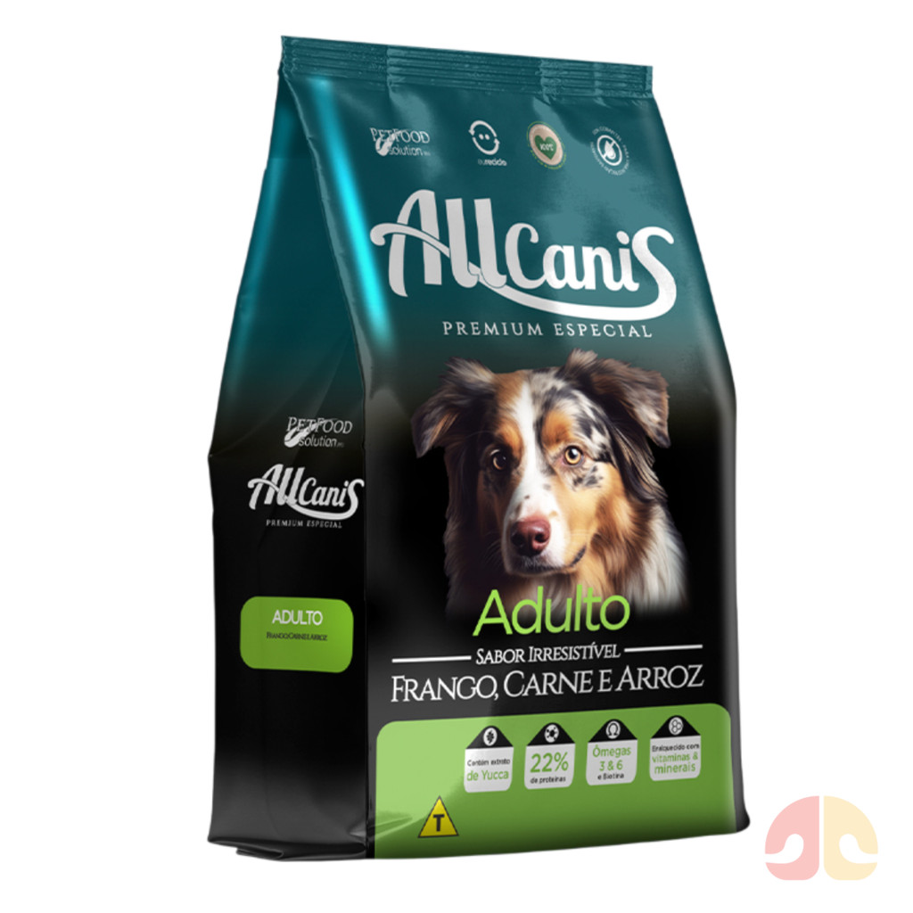 Ração Allcanis para Cães Adultos Sabor Frango, Carne e Arroz 15 kg