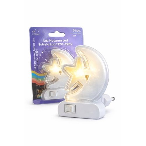 Imagem Luz Noturna Infantil LED Estrela Lua Plug Tomada Decorativa 1W Ambiente Relaxante Quarto Bebê