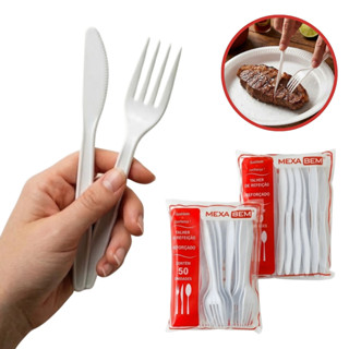 Kit Talher Descartável Garfo e Faca Reforçado 100un para Festa e Eventos - Branco em Oferta na Shopee