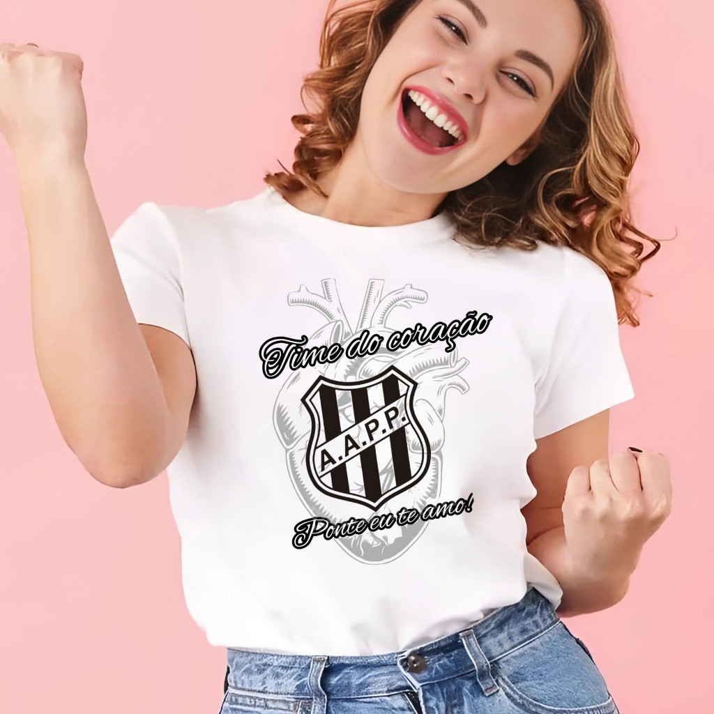 Camisa Feminina da Ponte Preta Camiseta de Time Paulista Confortável Blusinha Moda Feminina Esportiva Macaca Alvinegro