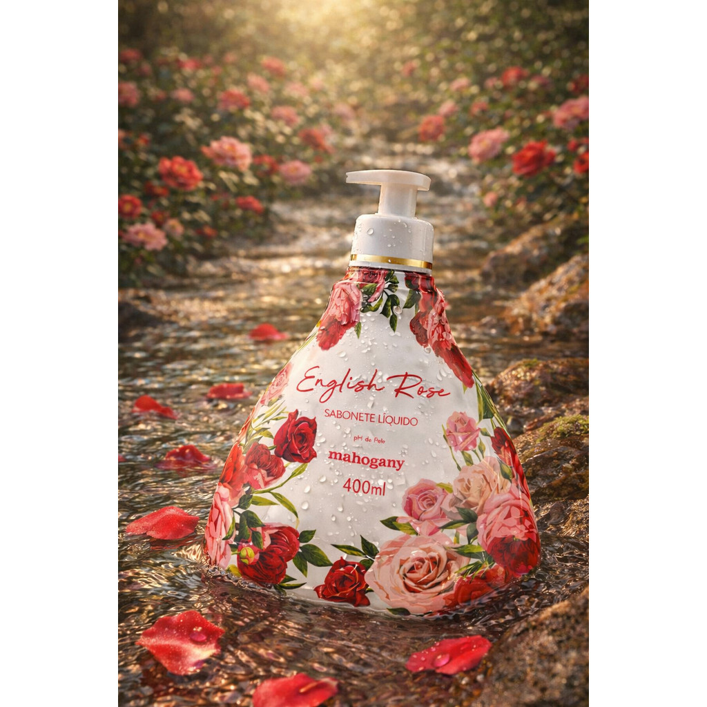 Sabonete Líquido Cremoso English Rose Mahogany 400ml – Limpeza Suave e Fragrância Floral Elegante