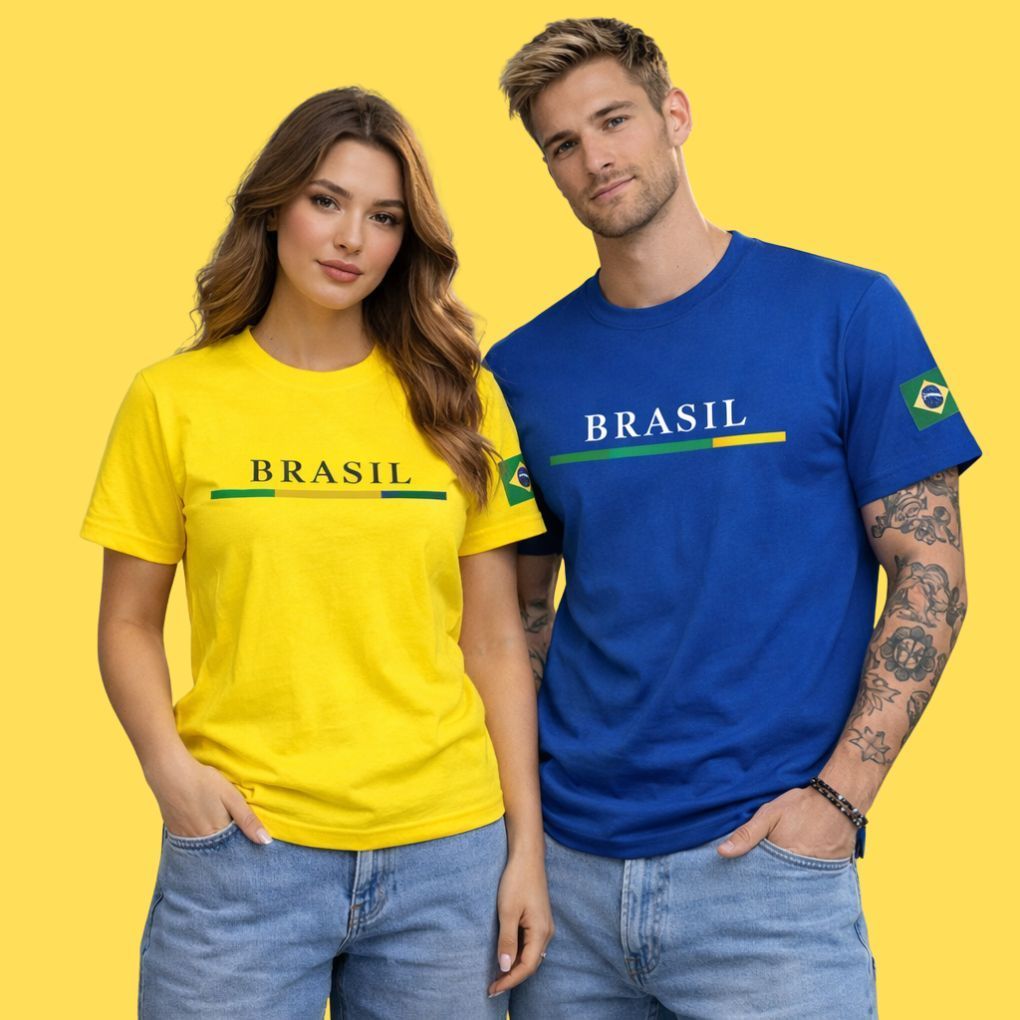 Kit 2 Camisetas Brasil Unissex Estampada Algodão Conforto P ao EXG Streetwer Premium em Oferta na Shopee