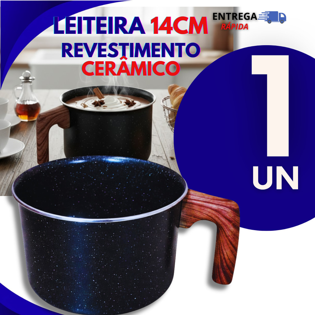Leiteira 14CM  Antiaderente Cerâmica Indução Cabo Antitérmico Não Gruda Multiuso Utilidades