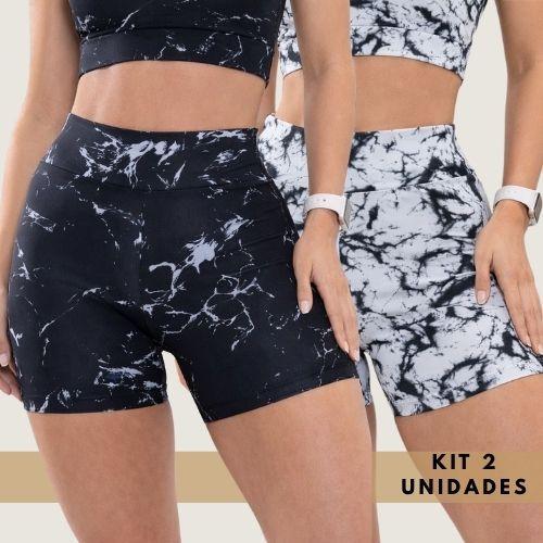Kit 2 Shorts Meia Coxa Feminino Marmorizado Fitness Academia Rajado Tie Dye Tendência Blogueira em Oferta na Shopee