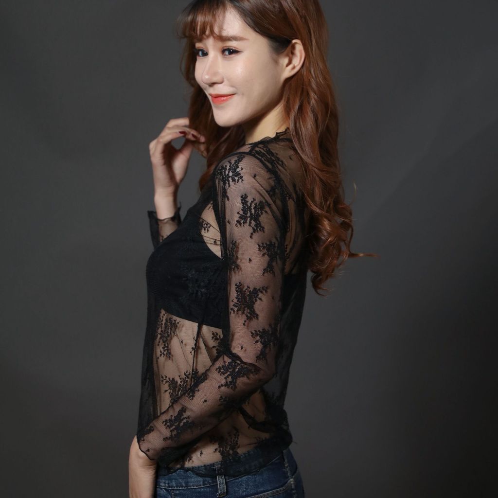 Novidades de primavera em blusas femininas, camisa de malha de manga comprida, camisa de renda estilo coreano, camisa de