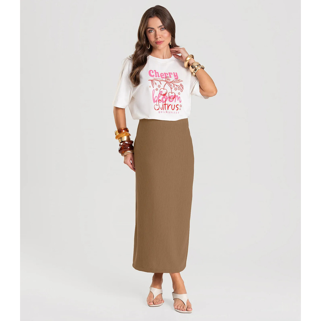 Saia Feminina Midi Dianna Marrom